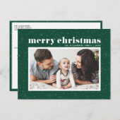 タイポグラフィはっきりしたグリーンメリークリスマスフォト シーズンポストカード (正面/裏面)