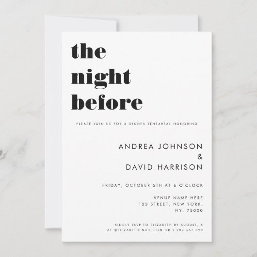 タイポグラフィはっきりしたザリハーサル前の夜 招待状 (正面)