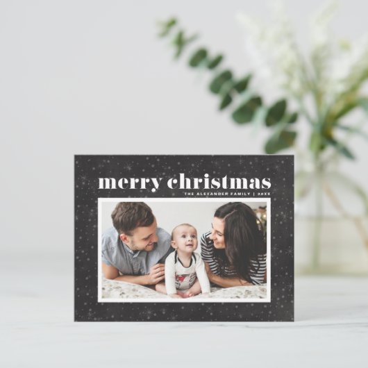 タイポグラフィはっきりしたシャルボードメリークリスマスフォト シーズンポストカード (スタンド正面)