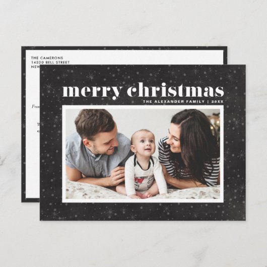 タイポグラフィはっきりしたシャルボードメリークリスマスフォト シーズンポストカード (正面/裏面)