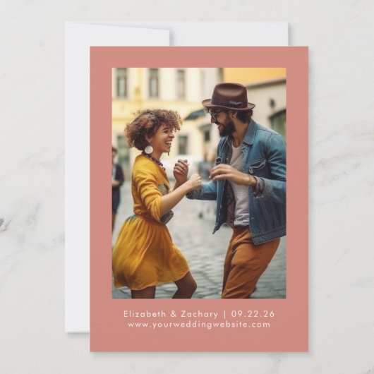 タイポグラフィはっきりしたテラコッタ写真デートを保存 セーブザデート (裏面)