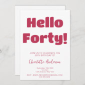 タイポグラフィはっきりしたビバマゼンタモダンン40歳の誕生日 招待状 (正面/裏面)