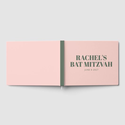 タイポグラフィはっきりしたピンクとグリーンモダンバルミツワー ゲストブック (全面)