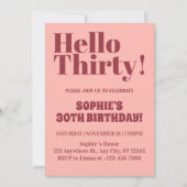 タイポグラフィはっきりしたピンクとブルゴーニュ30歳の誕生日 招待状 (正面)