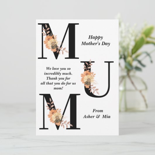 タイポグラフィはっきりしたママフローラハッピーマザーズデイカード (スタンド正面)