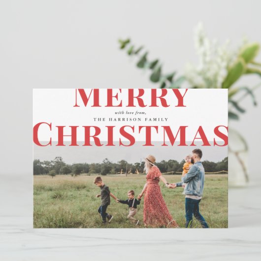 タイポグラフィはっきりしたメリークリスマスフォトレッド シーズンカード (スタンド正面)