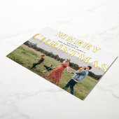 タイポグラフィはっきりしたメリークリスマスフォト 箔シーズンカード (回転した状態)