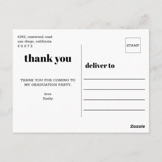 タイポグラフィはっきりした卒業ありがとう写真 ポストカード (裏面)