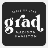 タイポグラフィはっきりした白黒卒業 スクエアシール (正面)