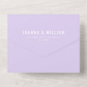 タイポグラフィはっきりした薄紫ラベンダーオールインワン結婚ズ オールインワン招待状 (裏面)