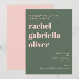 タイポグラフィはっきりした赤面ピンクグリーンバルミツワー 招待状