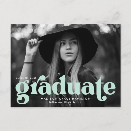 タイポグラフィはっきりした造幣局写真卒業パーティー インビテーションポストカード (正面)