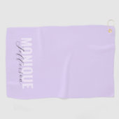 タイポグラフィはっきりした&スクリプト薄紫ラベンダーモノグラム ゴルフタオル (横)