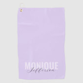 タイポグラフィはっきりした&スクリプト薄紫ラベンダーモノグラム ゴルフタオル (正面)
