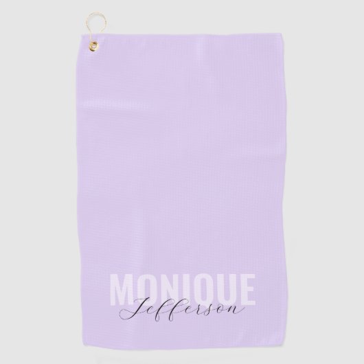 タイポグラフィはっきりした&スクリプト薄紫ラベンダーモノグラム ゴルフタオル (正面)