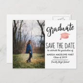 タイポグラフィは帽子|の保存を日付の写真卒業させます 案内ポストカード (正面/裏面)