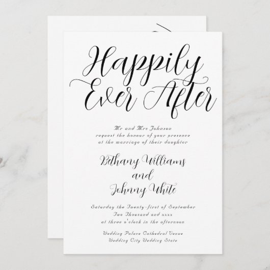 タイポグラフィは幸いにもバックホワイトの後結婚に 招待状 (正面/裏面)