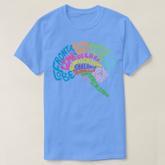 タイポグラフィを用いたヒト脳解剖学 Tシャツ (デザイン正面)