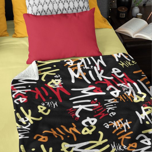 タイポグラフィアーバングラフィティネームアロバーブラック フリースブランケット