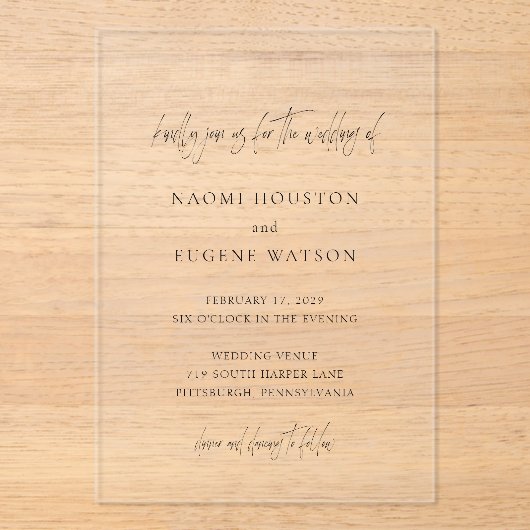 タイポグラフィエレガコンテンポラリーントウェディング アクリル招待状 (正面)