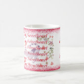 タイポグラフィエレガントかわいい猫ハートバレンタインデー コーヒーマグカップ (中央)