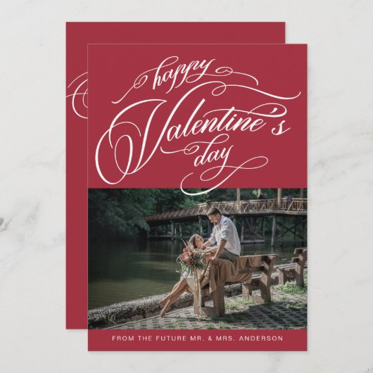 タイポグラフィエレガントのバレンタ結婚インデーの写真 セーブザデート (正面/裏面)