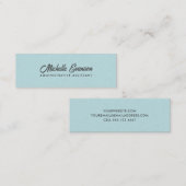 タイポグラフィエレガントアクアブルーリネンミニマリスト スキニー名刺 (正面/裏面)