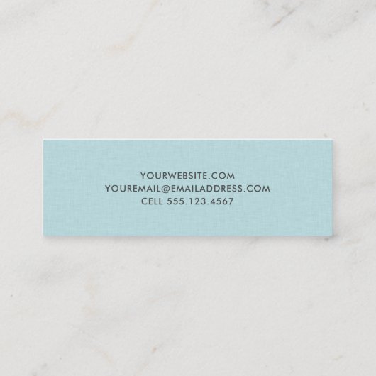 タイポグラフィエレガントアクアブルーリネンミニマリスト スキニー名刺 (裏面)