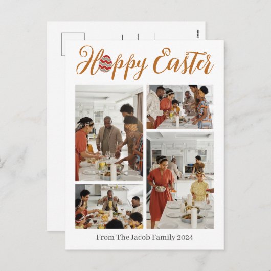 タイポグラフィエレガントイースター家族の写真コラージュ シーズンポストカード (正面/裏面)