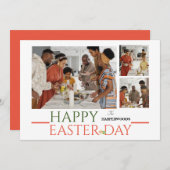 タイポグラフィエレガントイースター家族3枚の写真 シーズンカード (正面/裏面)