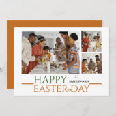 タイポグラフィエレガントイースター家族3枚の写真 シーズンカード (正面/裏面)