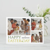 タイポグラフィエレガントイースター家族3枚の写真 シーズンカード (スタンド正面)