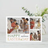 タイポグラフィエレガントイースター家族3枚の写真 シーズンカード (スタンド正面)