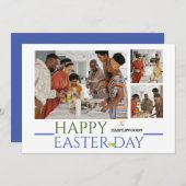 タイポグラフィエレガントイースター家族3枚の写真 シーズンカード (正面/裏面)