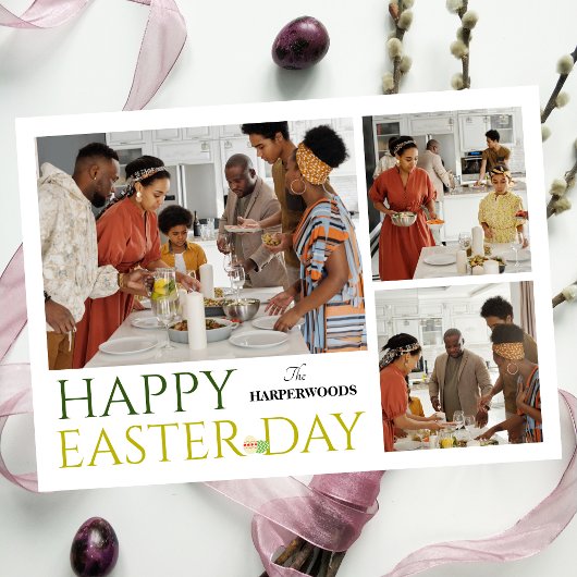 タイポグラフィエレガントイースター家族3枚の写真 シーズンカード