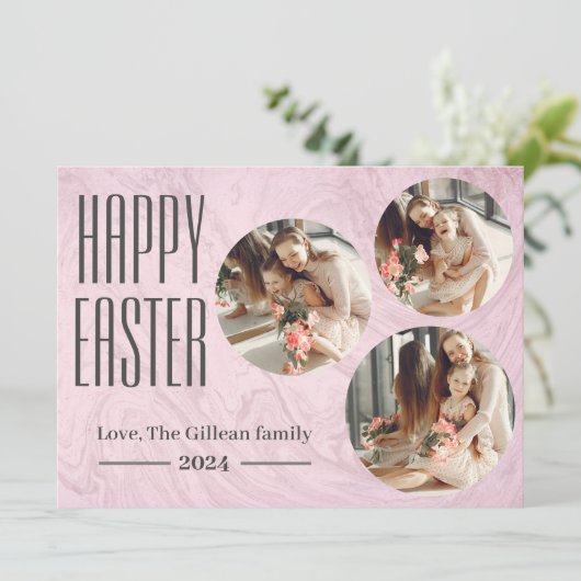 タイポグラフィエレガントイースター家族3枚の写真 シーズンカード (スタンド正面)