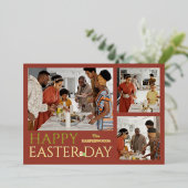 タイポグラフィエレガントイースター家族3枚の写真 箔シーズンカード (立ち正面)