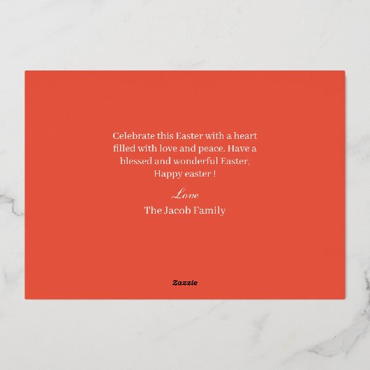 タイポグラフィエレガントイースター家族3枚の写真 箔シーズンカード (裏面)