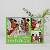 タイポグラフィエレガントイースター家族3枚の写真 箔シーズンカード (立ち正面)