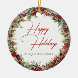 タイポグラフィエレガントクラシックの緑 セラミックオーナメント