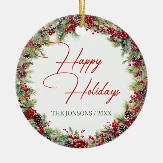 タイポグラフィエレガントクラシックの緑 セラミックオーナメント (正面)