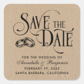 タイポグラフィエレガントクラフト結婚式の日付を保存 スクエアシール (正面)