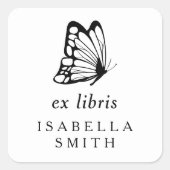 タイポグラフィエレガントバタフライエクシーライブラリ蔵書票 スクエアシール (正面)