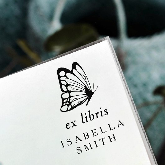 タイポグラフィエレガントバタフライエクシーライブラリ蔵書票 セルフインキングスタンプ
