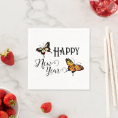 タイポグラフィエレガントバタフライホワイトハッピーニューイヤー スタンダードカクテルナプキン (インサイチュ)