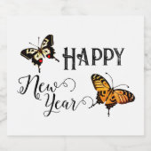 タイポグラフィエレガントバタフライホワイトハッピーニューイヤー スパークリングワインラベル (シングルラベル)