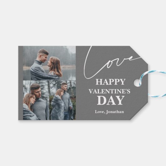 タイポグラフィエレガントバレンタインのカップルの写真 ギフトタグ (正面(横))