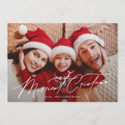 タイポグラフィエレガントファイブフォトメリークリスマス シーズンカード (正面)