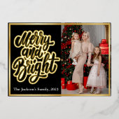 タイポグラフィエレガントプレイドメリークリスマス2写真 箔シーズンカード (正面)