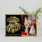 タイポグラフィエレガントプレイドメリークリスマス2写真 箔シーズンカード (立ち正面)